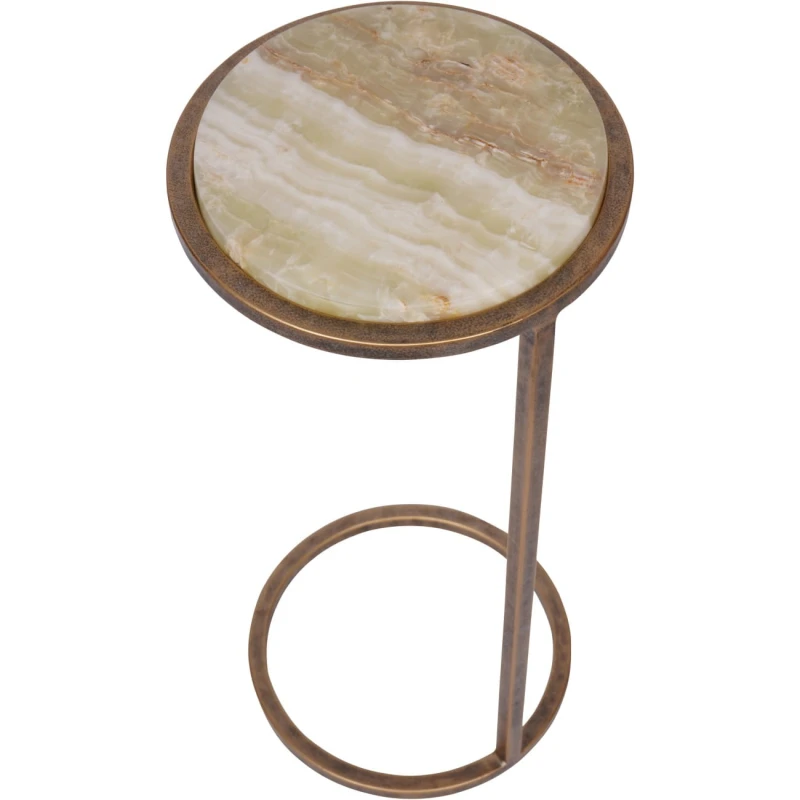 Belgrave Onyx Side Table – 59 cm, Stone Top with Metal Base