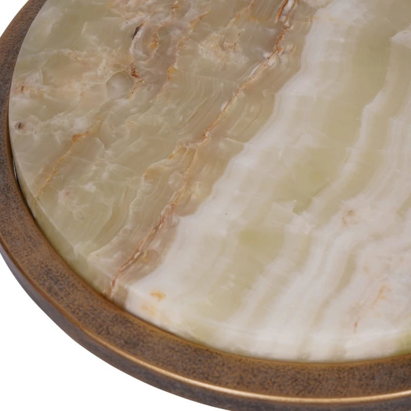Belgrave Onyx Side Table – 59 cm, Stone Top with Metal Base