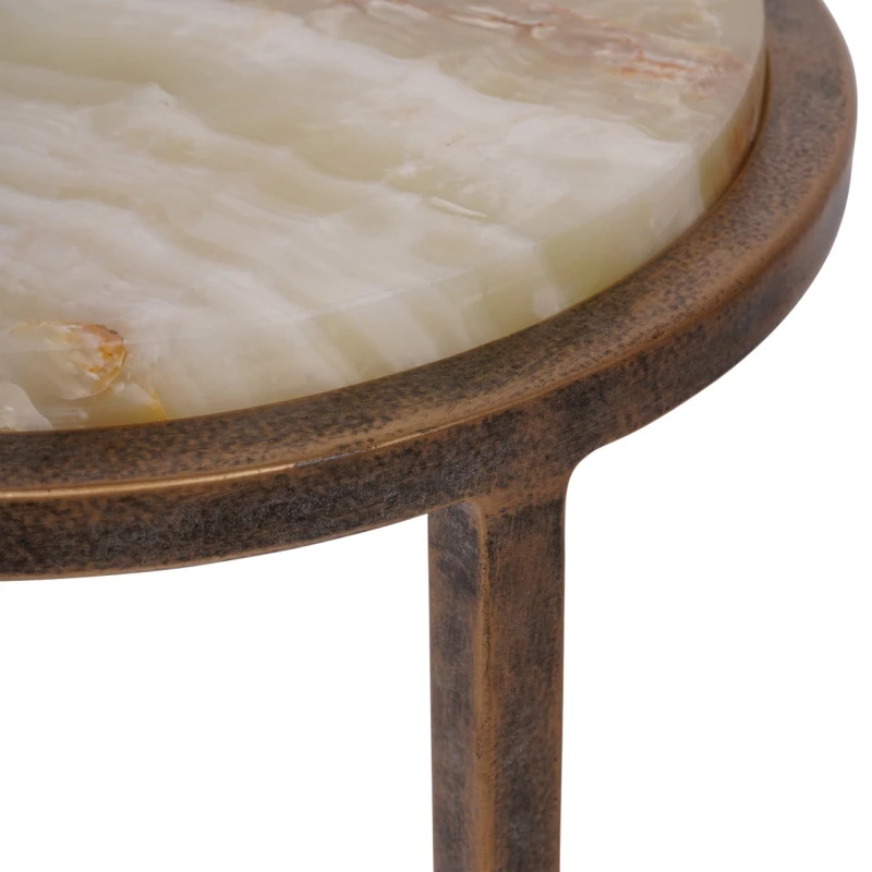 Belgrave Onyx Side Table – 59 cm, Stone Top with Metal Base