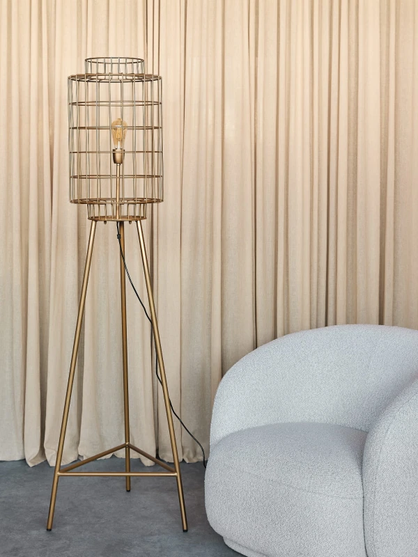 Burnished brass iron floor lamp