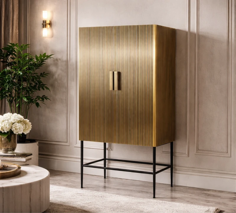 Antique Brass Bar Cabinet 151 cm – Gold Finish on Brass Base