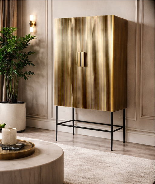 Antique Brass Bar Cabinet 151 cm – Gold Finish on Brass Base