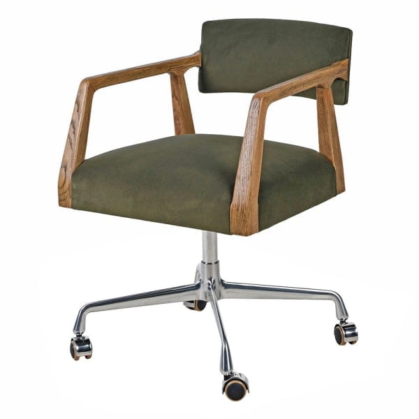 Bremner Green Velvet Upholstered Office Chair with Wooden Frame