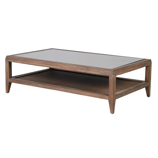 Bayur wood coffee table with rattan shelf for a modern living room