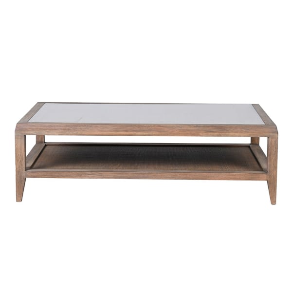 Bayur Wooden Coffee Table with Glass Top and Decorative Weave 130 cm