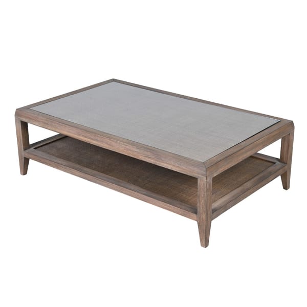 Bayur Wooden Coffee Table with Glass Top and Decorative Weave 130 cm