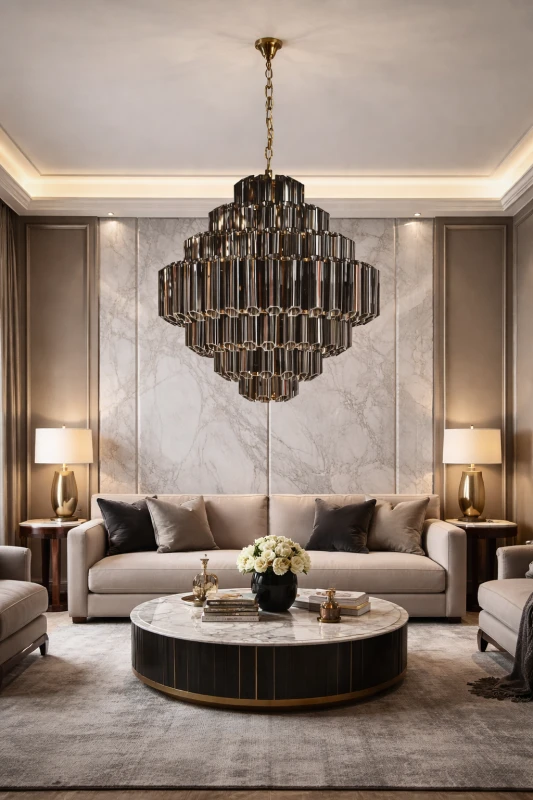 Sloane Smoke Large Chandelier 89x82 cm dark glass gold details
