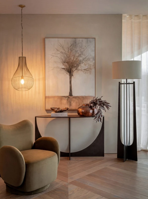 Gold metal pendant ceiling light Mira Drop, 55 cm diameter, modern elegant lighting for living room, dining area and bedroom