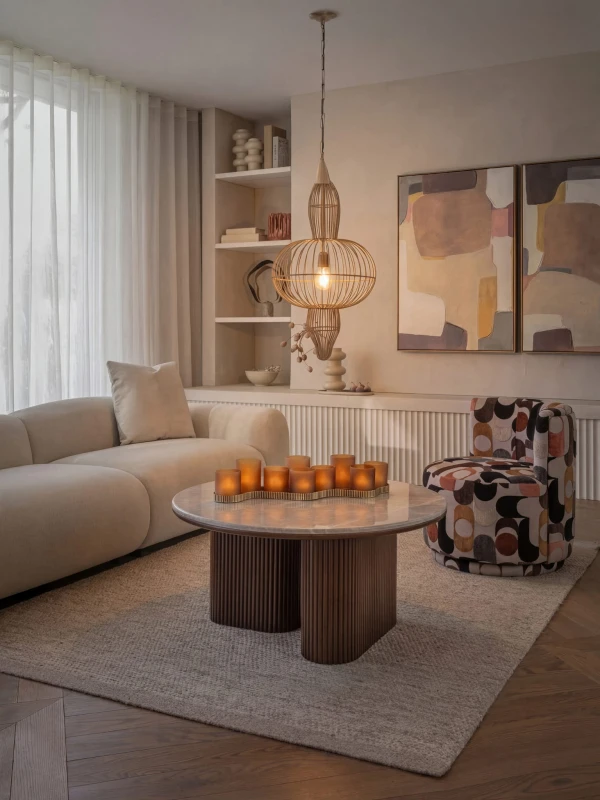 Mira Orbit 75 cm gold metal pendant ceiling light, designer lighting for living rooms, dining areas and modern interiors