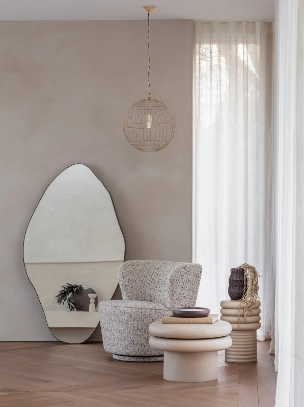 Round Metal Side Table, 30 x 46 cm, Beige Iron