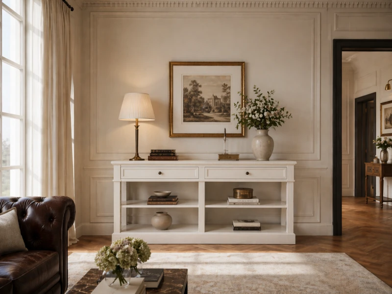 Maldon White Console Table 160x90.5 cm poplar wood two drawers two shelves