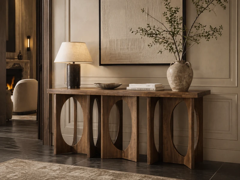 Console Table Reclaimed 160x81 cm Elm with Geometric Decorative Base
