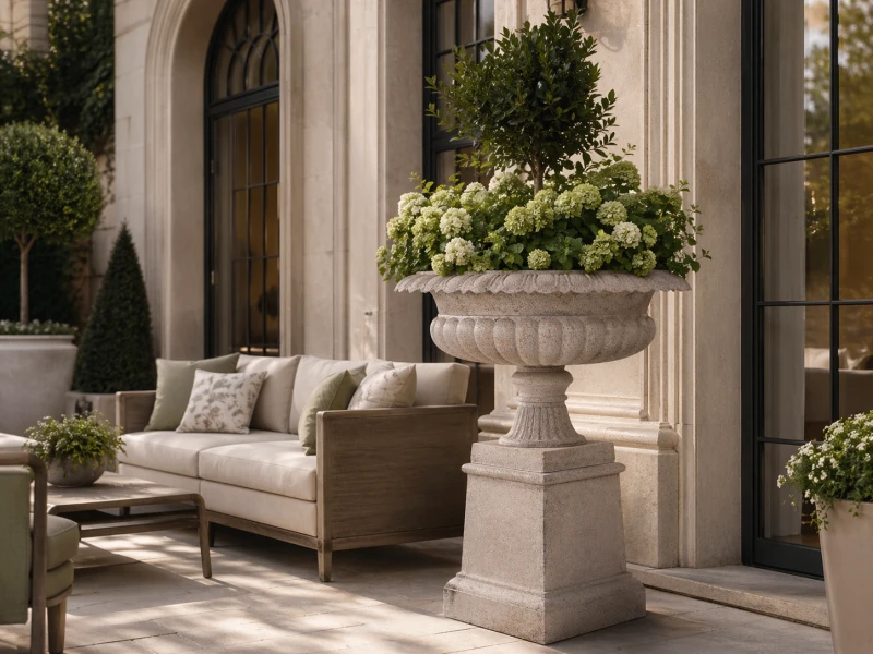 Visualization of Sandstone Pedestal Vase 126 cm Resin Stone Ideal for Garden or Terrace