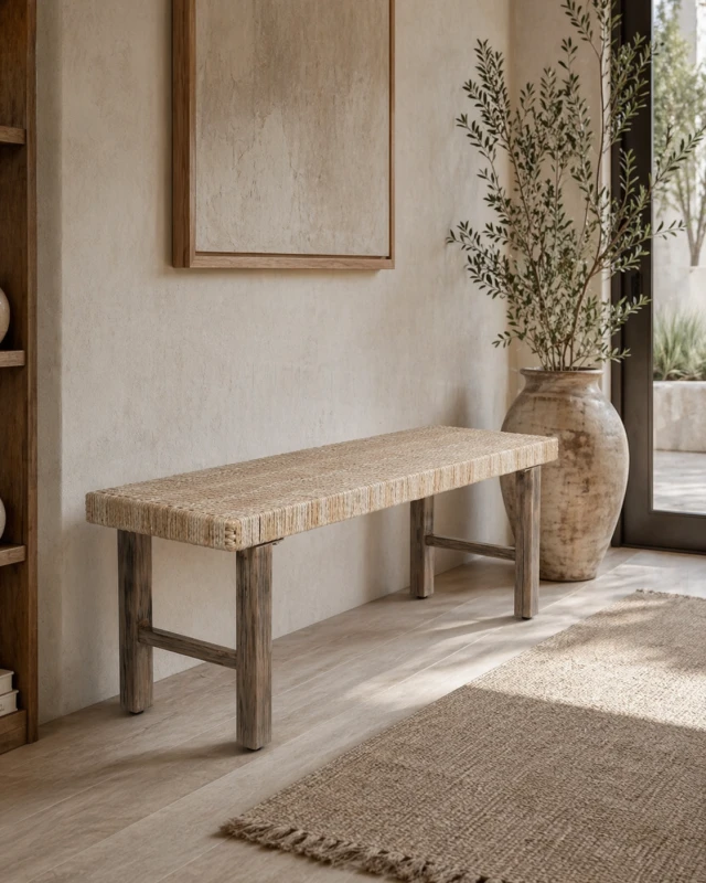 Natural rattan bench 126 cm with aluminium frame