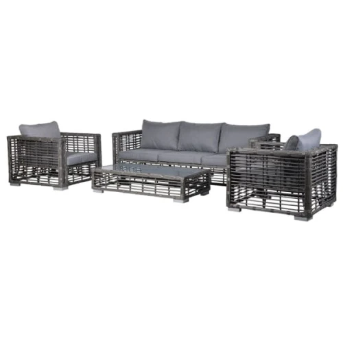 Sloane PE Rattan Garden Furniture Set with Sofa, 2 Armchairs and Coffee Table