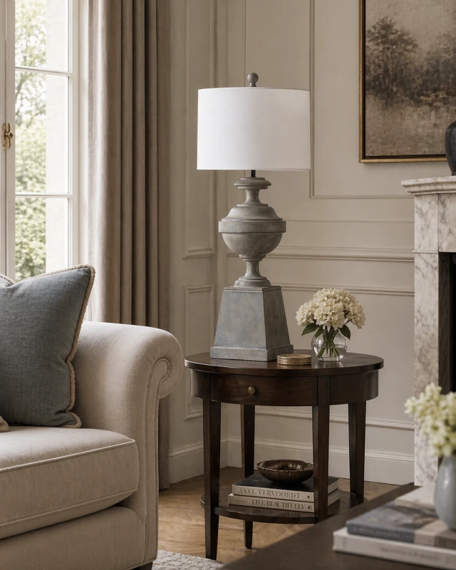 Bourne Grey Table Lamp 76 cm with Linen Shade