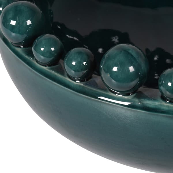 Bubble Teal Ceramic Decorative Bowl, 38 cm, with Sculptural Beaded Rim