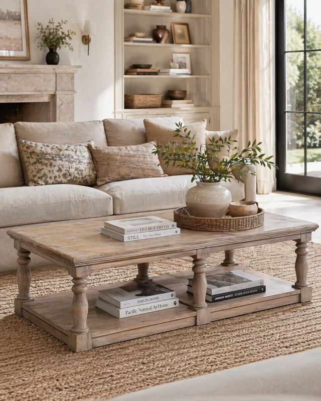Large rectangular wooden coffee table
