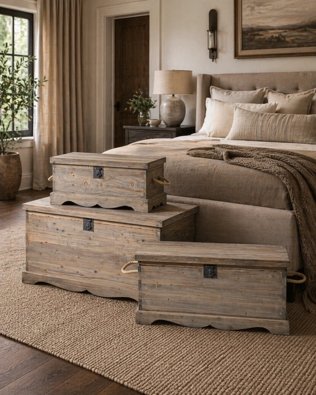Reclaimed Pine Lockable Storage Chests – Set of Three