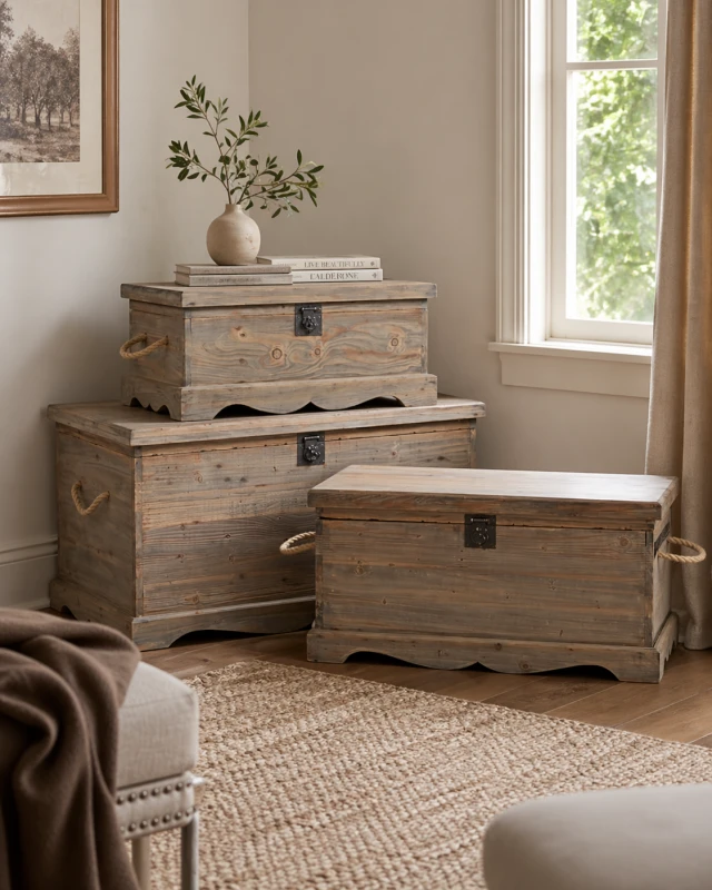 Reclaimed Pine Lockable Storage Chests – Set of Three