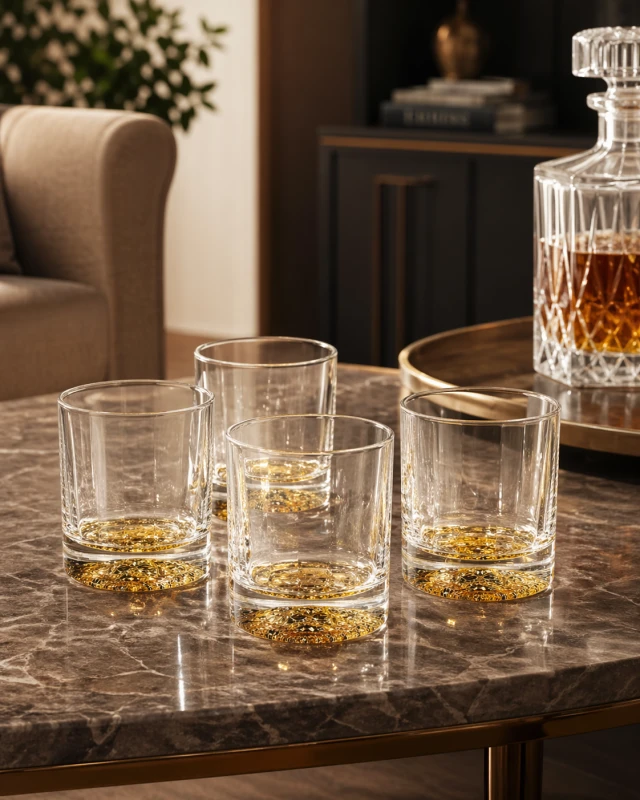 Lions Gold Motif Glass Tumblers – Set of Four, 11 cm