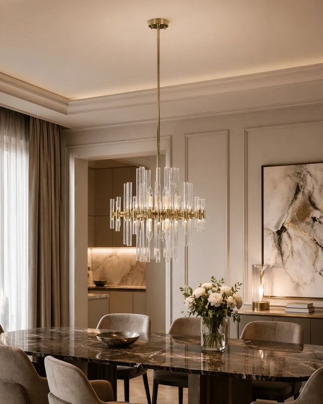 Muswell Pendant Lamp 60 cm glass tubes with gold frame