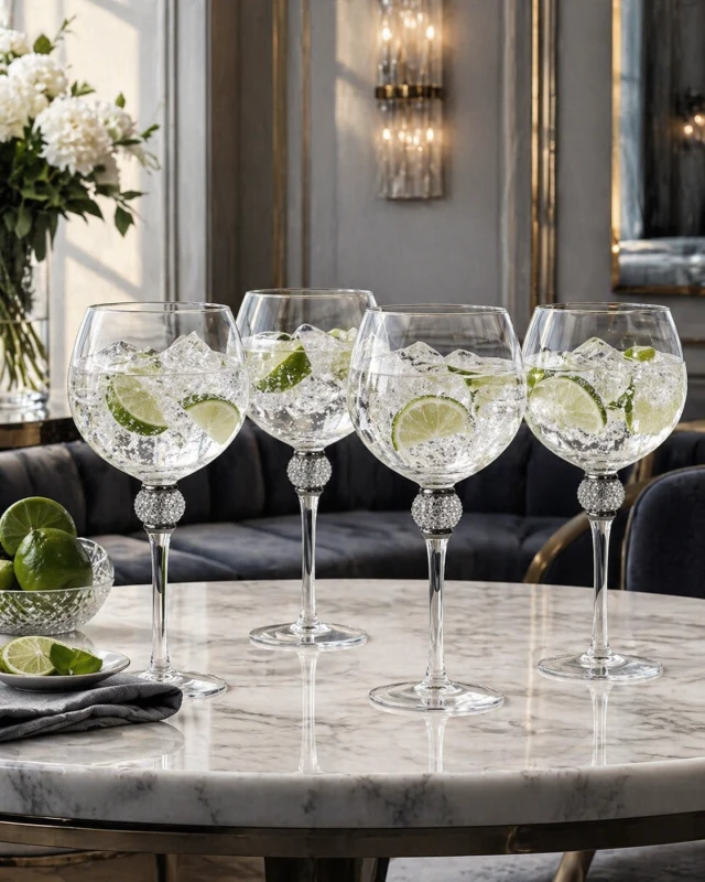 Boscobel Stemmed Gin Glasses with Silver Diamante Detail