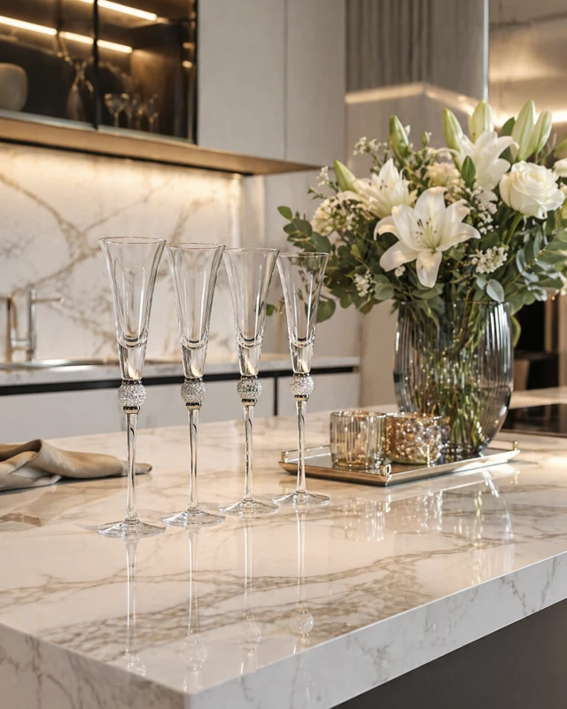 Boscobel Silver Diamante Stemmed Champagne Flutes