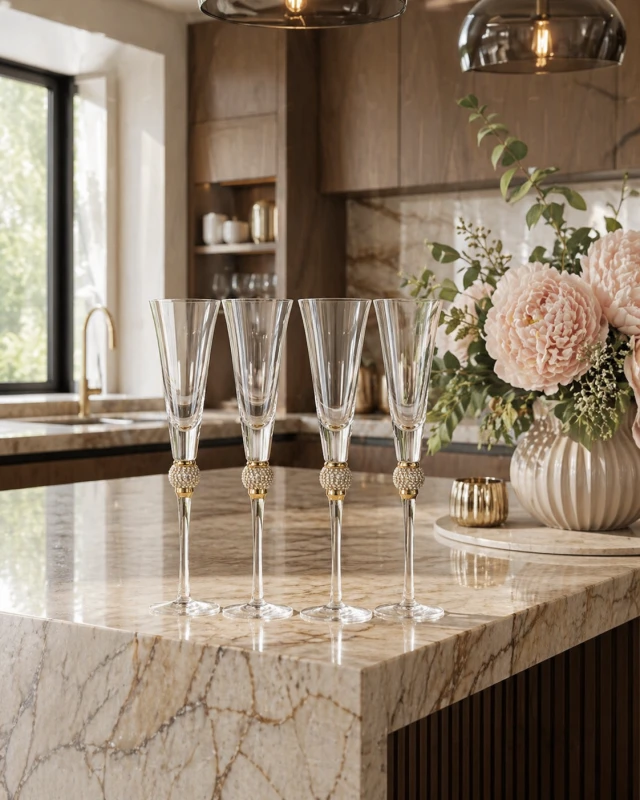 Sloane Gold Diamante Stemmed Champagne Flutes