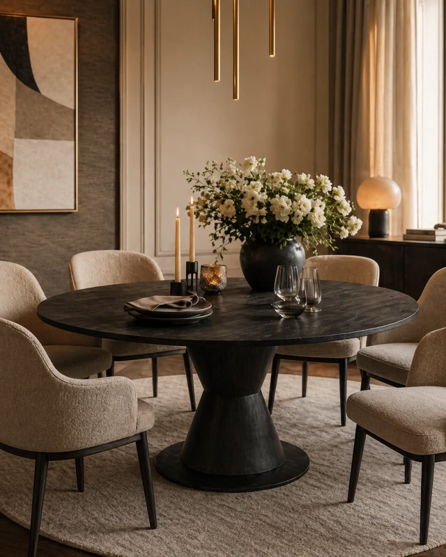 Bardem Black Dining Table 150x118 cm Oval Wooden Table Acacia