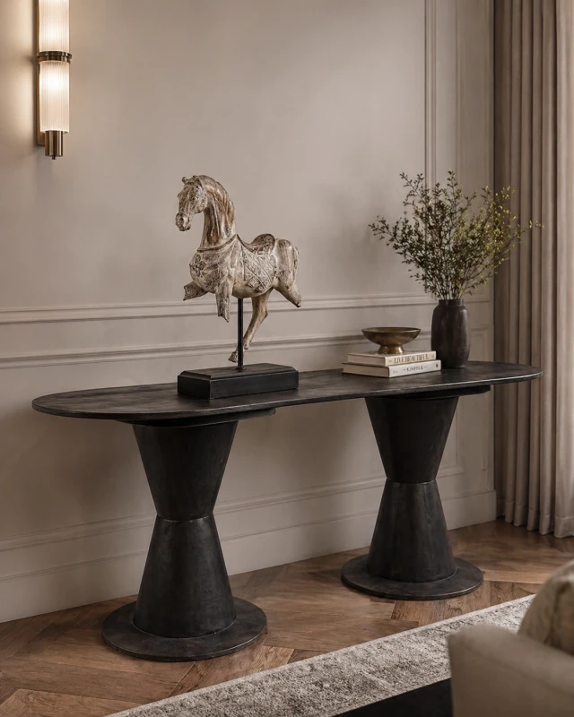 Bardem Black Acacia Wood Console Table – 200 x 79 cm