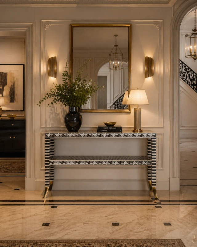 Bardem mango wood console with brass details
