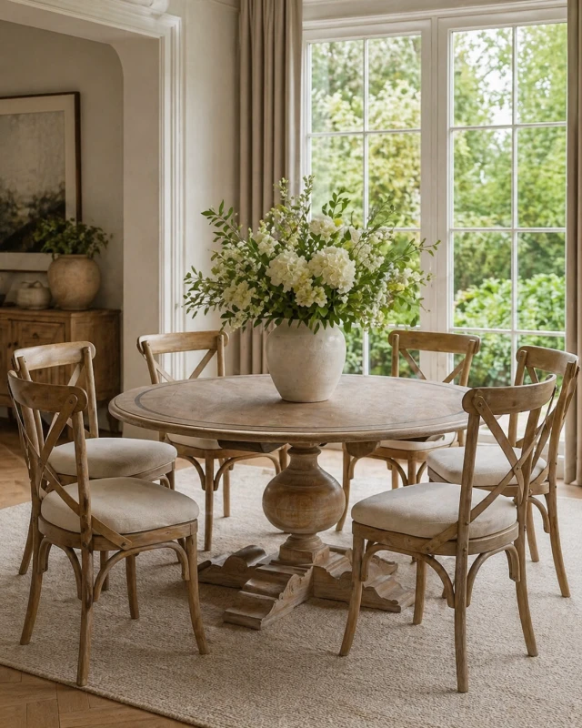 Imperium Round Dining Table 152 cm, Acacia Wood, Single Pedestal