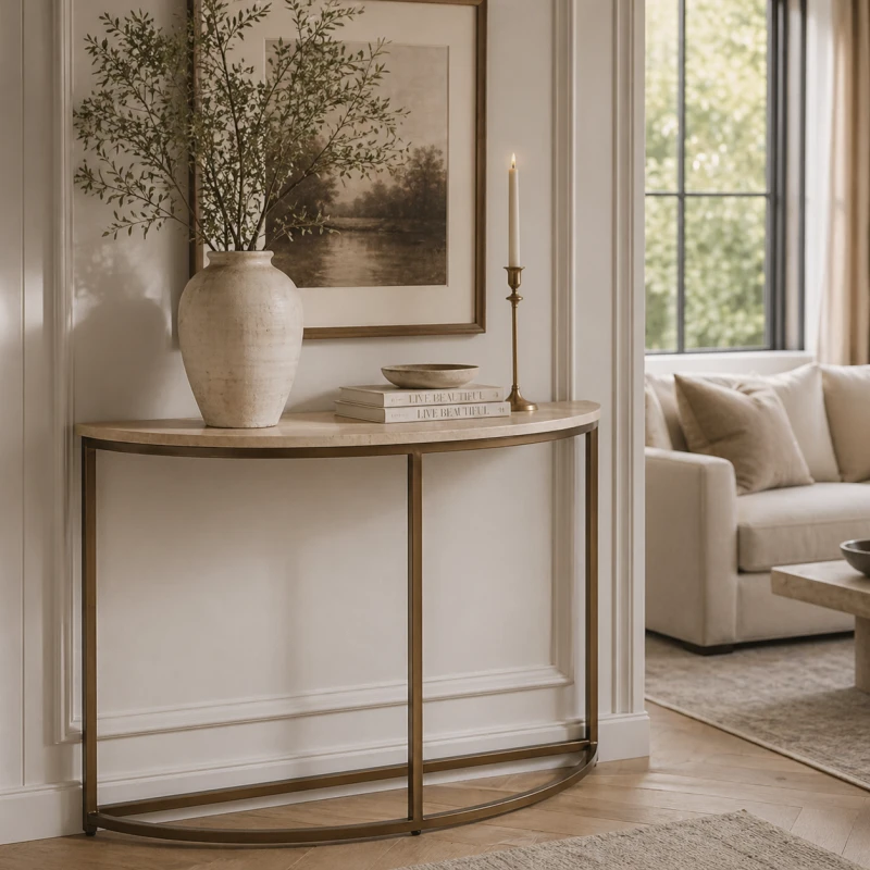 Camden Marble 110 cm Console Table with Marble Top and Stainless Steel Base