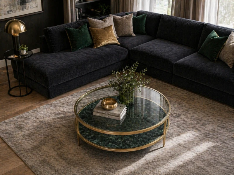 Round Savile Marble Round Coffee Table 100 cm green marble shelf glass top steel frame