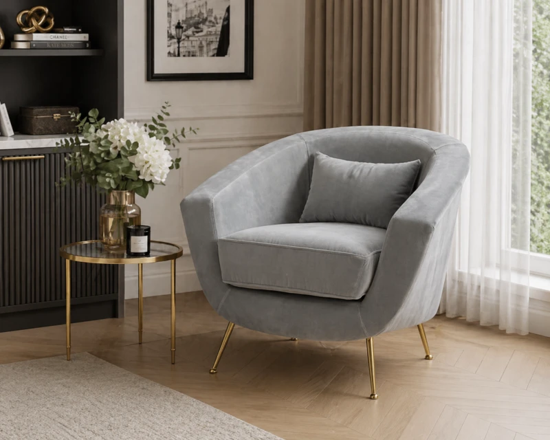 Camden Blue Velvet Armchair for Living Room and Bedroom