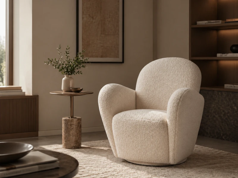 Belgrave White Armchair 89 cm boucle fabric teddy wooden base