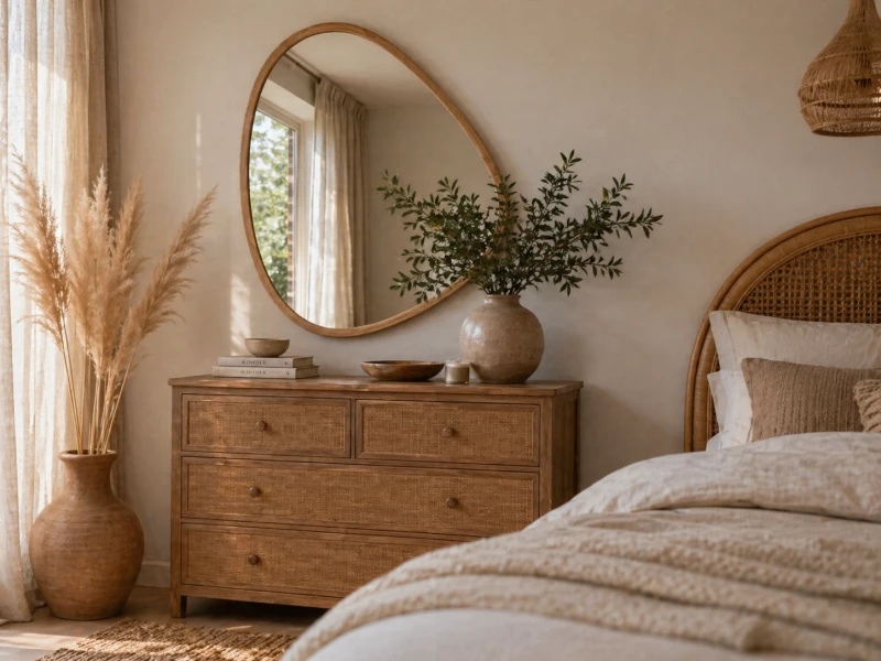 Organic Designer Wood-Framed Mirror, 79 x 65 cm, Irregular Shape