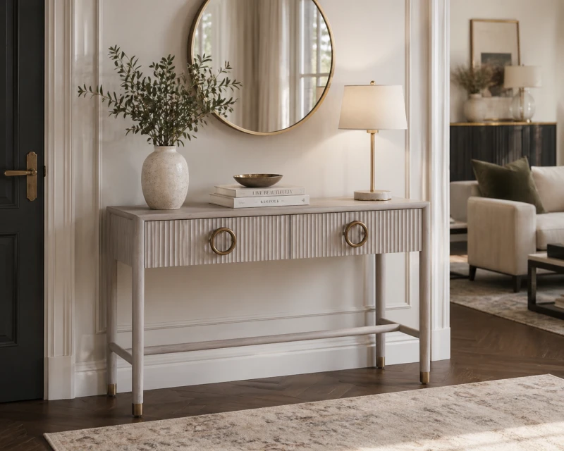 White Belgravia 150 cm Wooden Console Table – Light Oak Finish, Elegant Living Room Furniture