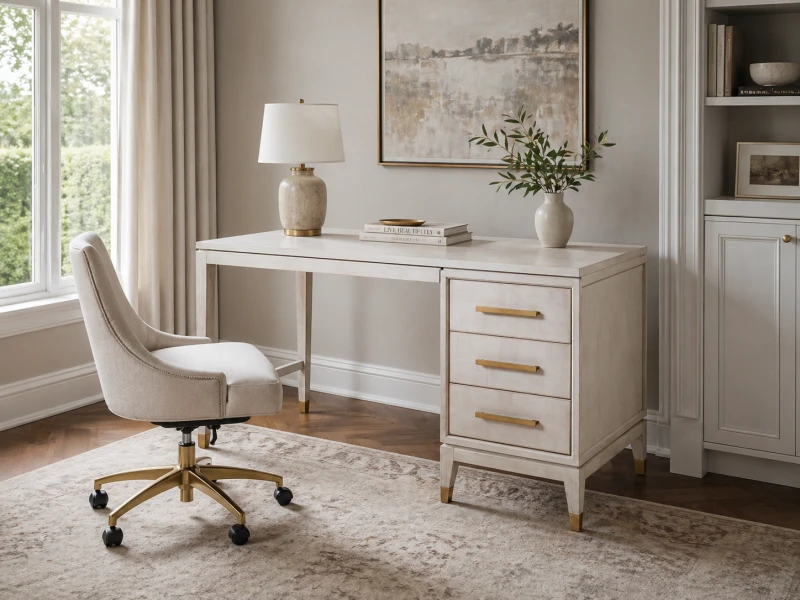 Primrose Desk - 140 cm Light Oak - Elegant Office Furniture with Copper Accents and Three Drawers