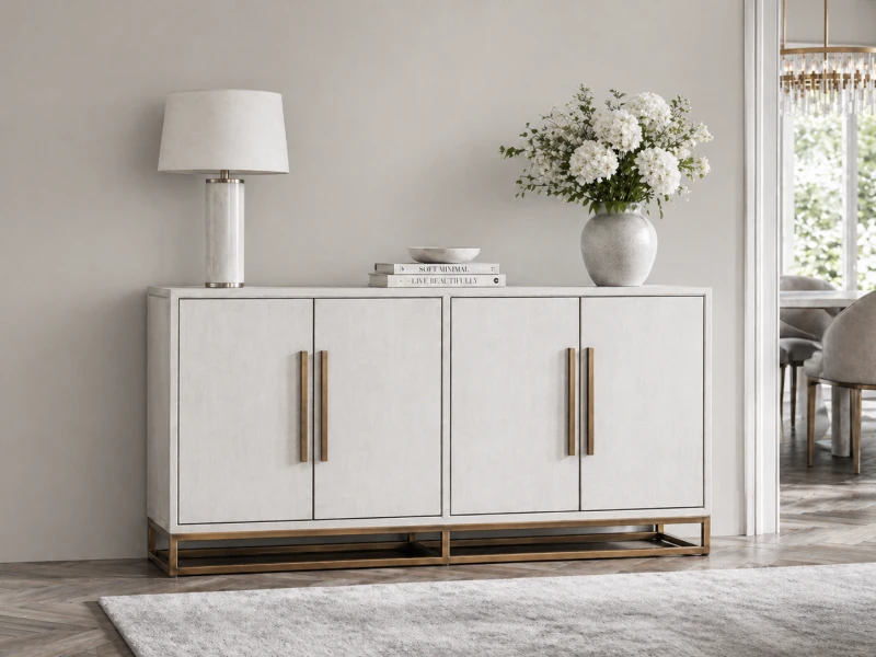 Primrose 180 cm sideboard buffet in light oak wood with elegant copper detailing, perfect for stylish storage
