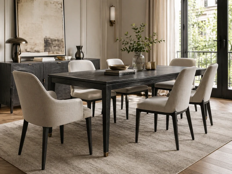 Zelten Black Wooden Dining Table 90x180 cm oak with brass details