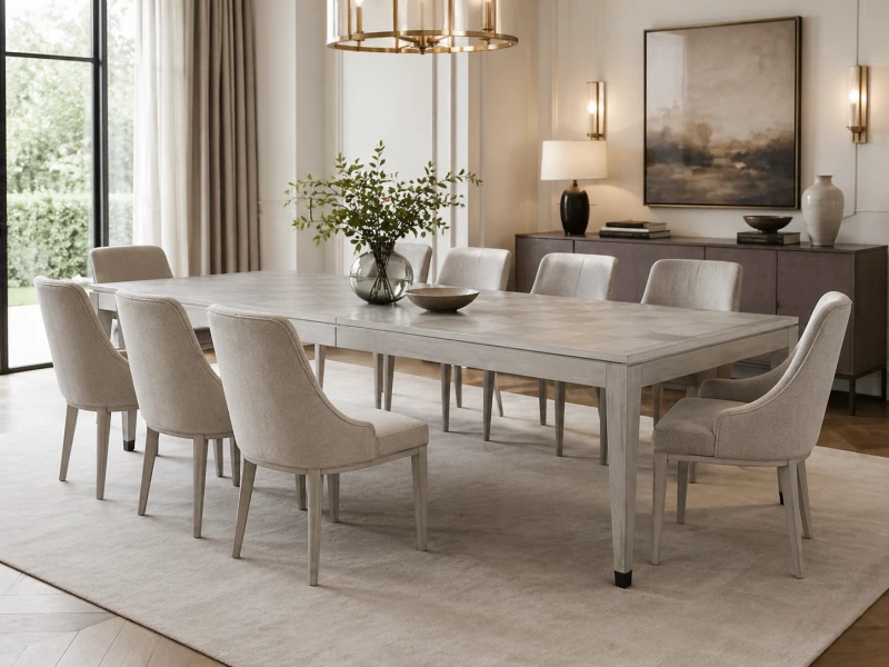 Light Oak Extendable Dining Table in Pale Oak with Contrasting Black Iron Detailing, 356cm