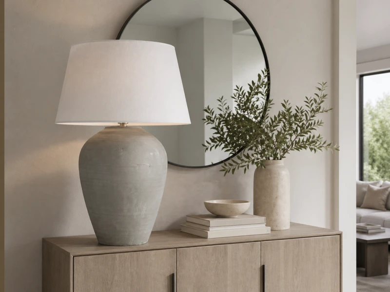 Classic Grey Extra Large Ceramic Table Lamp with Linen Shade, 85cm