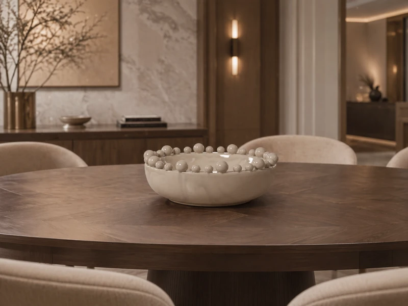 Cream handmade ceramic decorative bowl 38 cm for coffee table or dining table