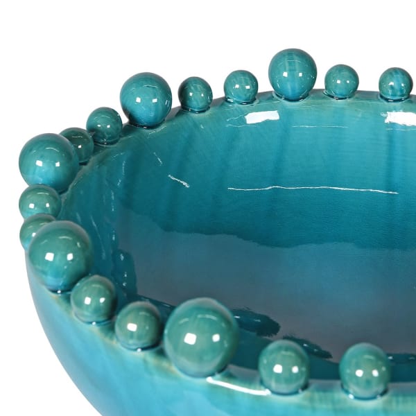 Bubble Aqua Ceramic Centrepiece Bowl with Beaded Rim, 38 cm