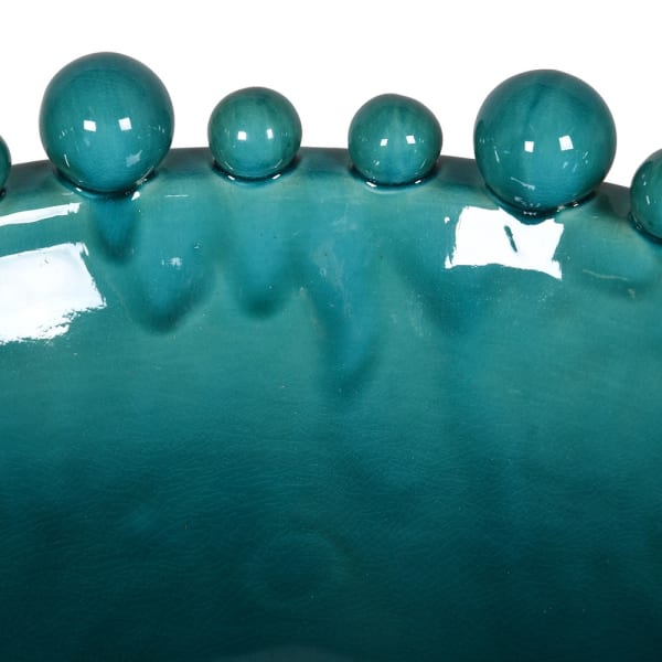 Bubble Aqua Ceramic Centrepiece Bowl with Beaded Rim, 38 cm