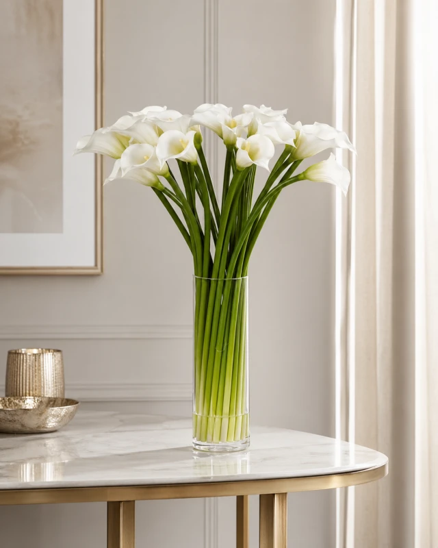 White Lilies 54 cm Artificial Flowers tall glass vase