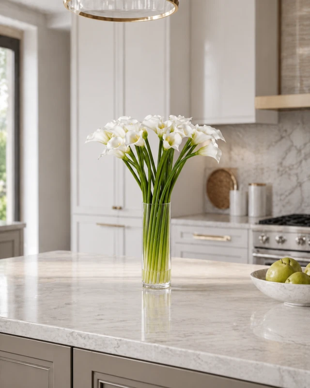 White Lilies 54 cm Artificial Flowers tall glass vase
