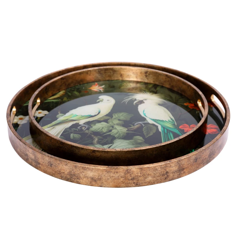 Antique gold decorative trays with glass surfaces